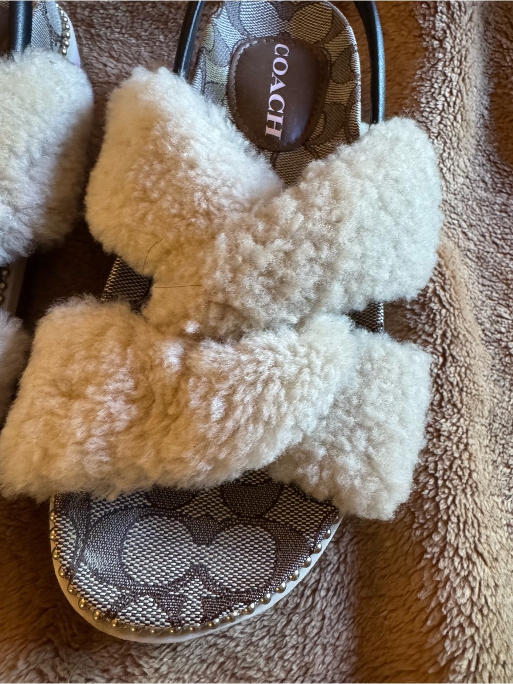 Coach Shearling Crisscross Slingback Sandals Size 6 Cozy  Slides - Picture 2 of 4